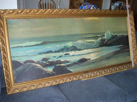 Vintage Robert Wood Golden Surf Art Print Large Seascape Gilt Gesso