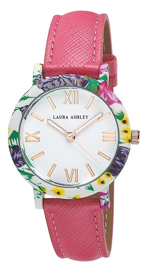 Laura Ashley Womens La31003pk Floral Stainless Steel Watch With Pink