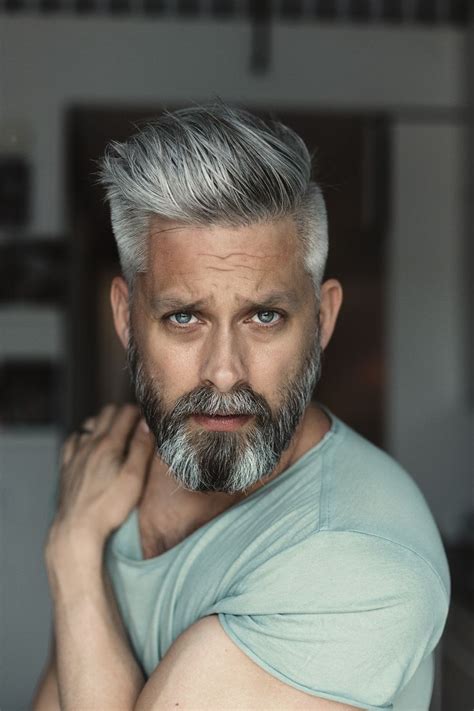 Model Swede Grey Hair Beard Man Male Manly Fit Over Grey