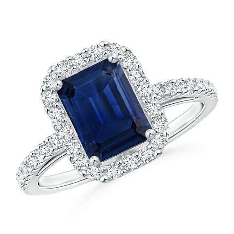Vintage Inspired Emerald Cut Sapphire Halo Ring Angara