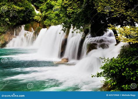 Long Exposure Panorama Of Waterfalls Of The Krka River In Krka National