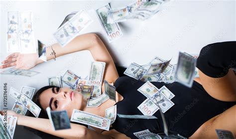 Rich Sexy Woman Lies On Money Currency Women Winning Sexy Female And Dollar Bills Sexy