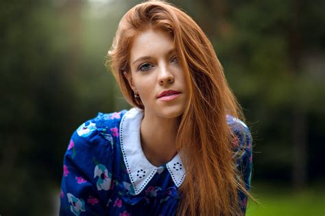 Beautiful Red Haired Girl With Green Eyes In A Beautiful Dress