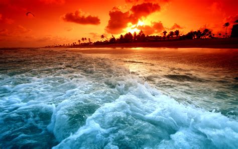 Strand Sonnenuntergang Und Strand Wellen Hintergrundbilder 2560x1600