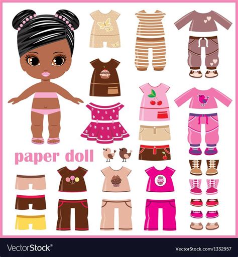 Paper Doll With Clothes Set Royalty Free Vector Image 빈티지 종이 인형 인형 인형 옷
