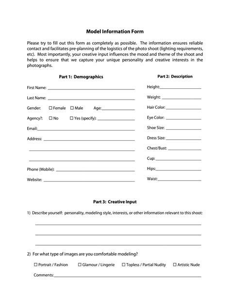 Model Information Form Fill Online Printable Fillable Blank