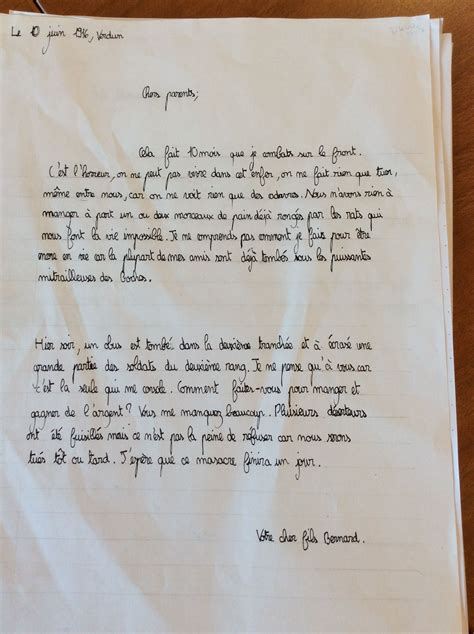 Lettres de Poilus écrites par les CM2 Lettre a Lycée français Des Hot