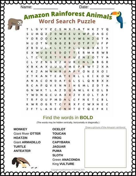 Jungle Animals Word Search Jungle Animal Word Search Puzzle Printable