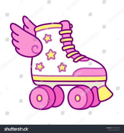 Cute Pink Girly Roller Skates With Stars And Wings Retro Quad Rollers