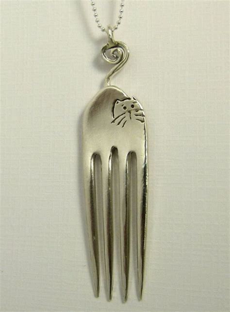 Cleothe Fork Cat Up Cycled Sterling Fork And Sterling Silver Art
