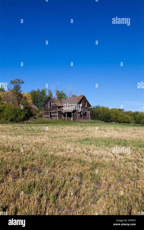 Abandoned Farmhouse In A Field Near Leduc Alberta Canada Stock Photo