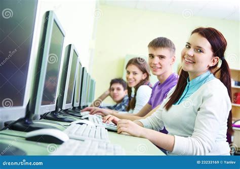 Group Of Students Studying With Computer Stock Image Image Of Campus