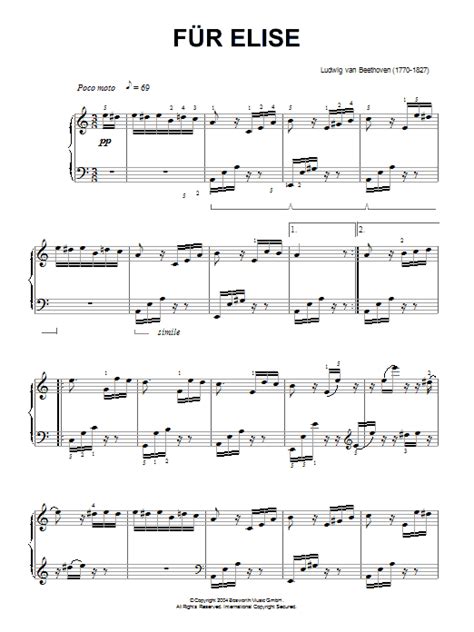 Für Elise Sheet Music Ludwig Van Beethoven Piano Solo