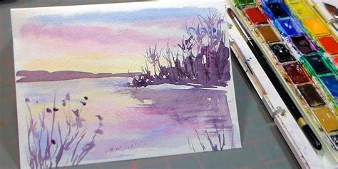 Sunset painting easy for beginners watercolor demonstration you step by how to paint simple daily challenge ideas landscape paintings colorful art tutorial over water ebbandflowcc in the fields a dramatic with using watercolors. Easy 3 Color Watercolor Sunset - Costin Craioveanu