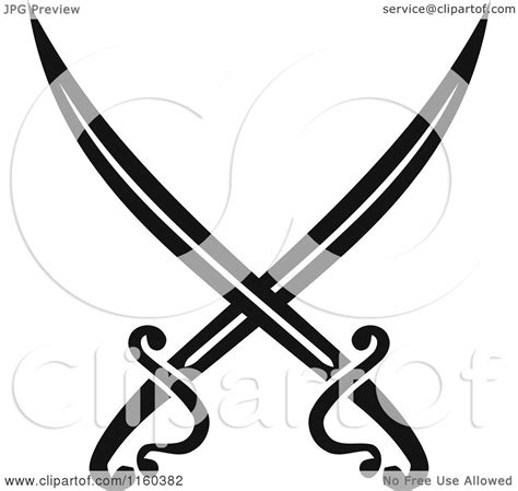 Clipart Of Black And White Crossed Swords Version 9 Royalty Free