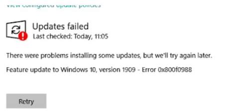 Feature Update To Windows 10 Version 1909 Error 0x800f0988 Htmd Forum