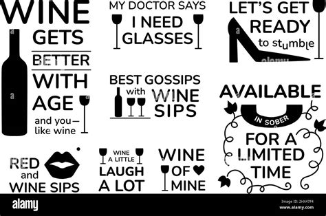Funny Wine Glass Quotes Svg Bundle Set Of Vector Isolated Lettering Sayings Stock Vector Image