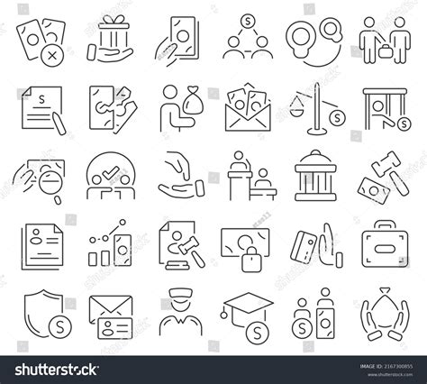 Corruption Line Icons Collection Thin Outline Stock Vector Royalty