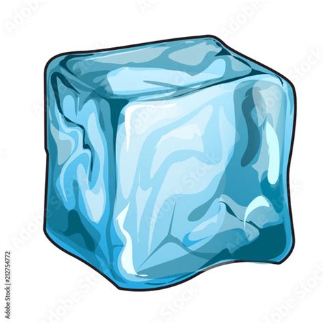 Single Ice Cube Isolated On A White Background Vector Cartoon Close Up