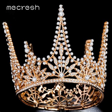 Mecresh Gold Color Bridal Tiara And Crowns For Women Full Round Pageant Queen Diadem Rhinestone