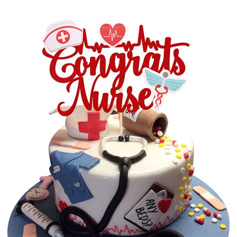 Buy 1 Pcs Congrats Nurse Cake Topper With Nurse Cap Red Glitter Nursing