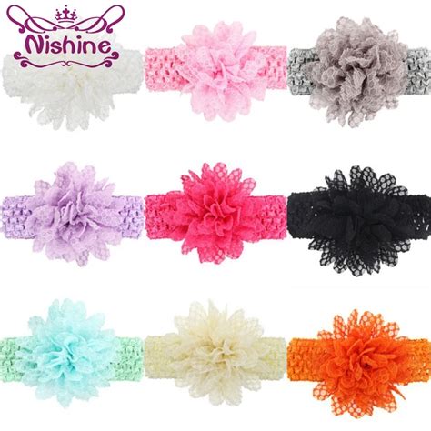 Nishine 10pcslot Handmade Girls Elastic Cotton Flower Headband Kids