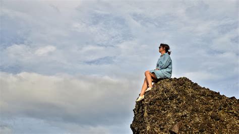 Girl Sitting On A Rock Ledge Image Free Stock Photo Public Domain