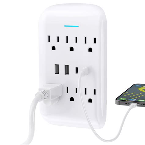Overtime 6 Outlet Extending Surge Protector Multi Outlet Extender Wall
