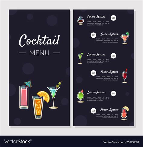 Cocktail Menu Template Alcoholic Bar Menu Vector Image