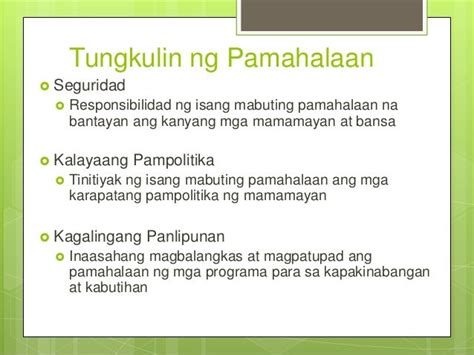 Tungkulin Ng Pamahalan Sa Pamayanan Satungkule