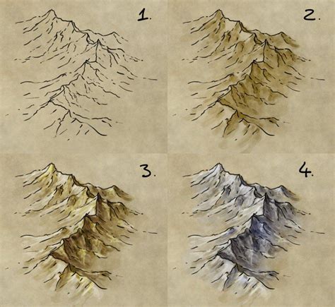 How To Draw Shade And Colour A Mountain Range Fantastic Maps