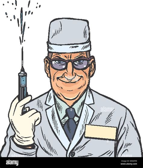 Doctor Man With A Syringe Vaccination And Injection Pop Art Retro