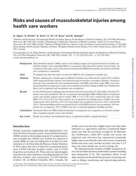 PDF Risks And Causes Of Musculoskeletal Injuries Among Health Care