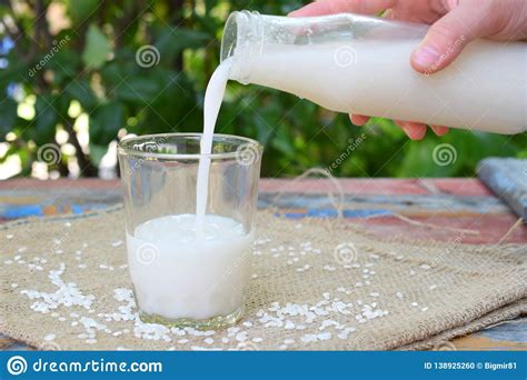 Rice Milk In Bottle With Rice Grains Alternative Type Of Milks Vegan