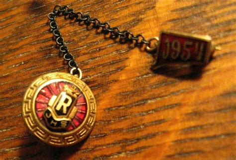 Rjhs Vintage Lapel Pin 1954 Junior High School Gold Ruby Student