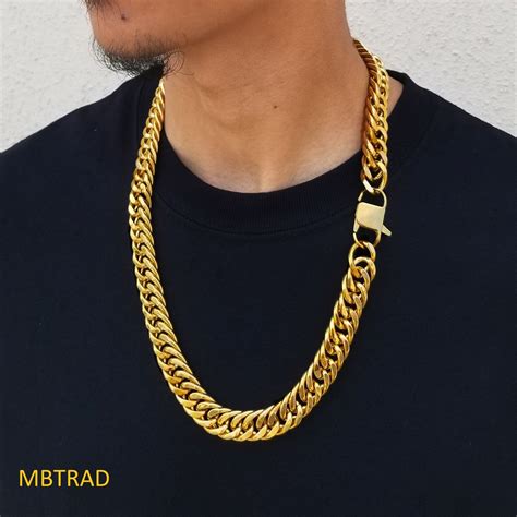 Thick 14k Gold Plated Stainless Steel Cuban Link Gold Chain Ebay