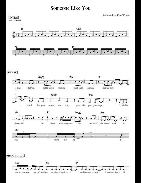Someone Like You Adele Leadsheet Sheet Music For Piano Download Free In Pdf Or Midi