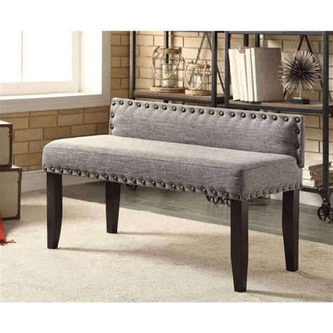 Shop bed bath & beyond for incredible savings on dining chairs & benches you won't want to miss. Grey Upholstered Bench With Low Back And Nails Acent Using ...