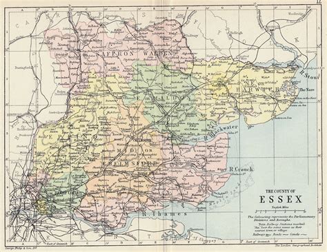 Essex County 1885 Coloured Antique Map In 10 X 12 Inch Mount Superb