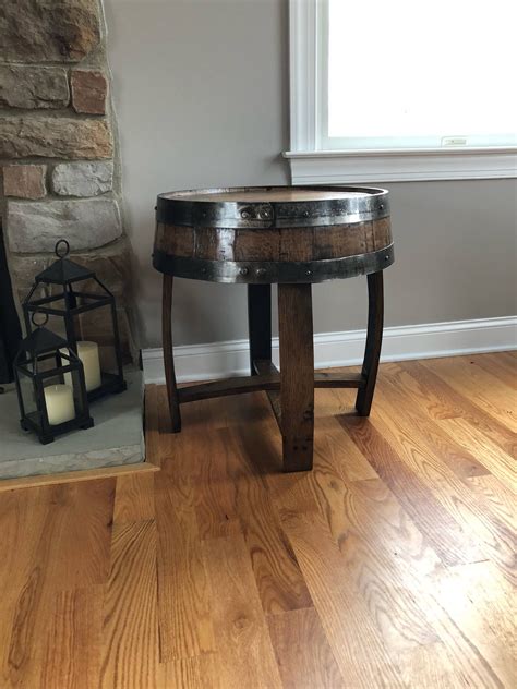 handcrafted oak whiskey barrel end table