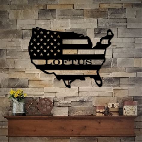 American Flag Metal Sign With Last Name Usa Flag Wall Art Etsy