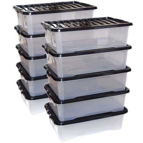 Crazygadget® 32l 32 Litre Large Big Plastic Storage Clear Box Strong Stackable Container Made