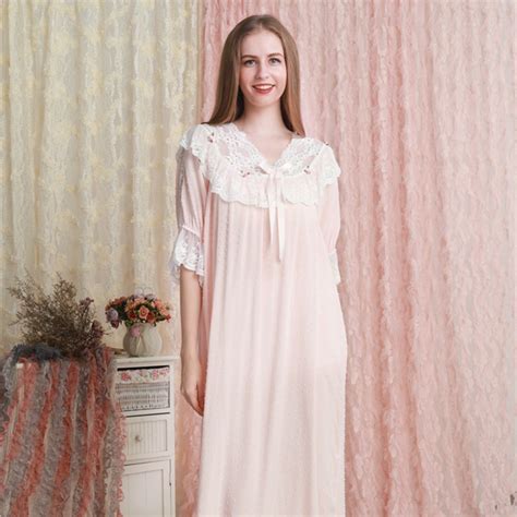 nightgown women dress princess sleepshirts vintage nightdress pink cotton romantic nightgowns