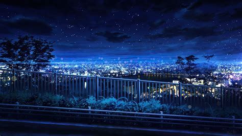 Night Sky City Anime Scenery 4k Hd Wallpaper Rare Gallery