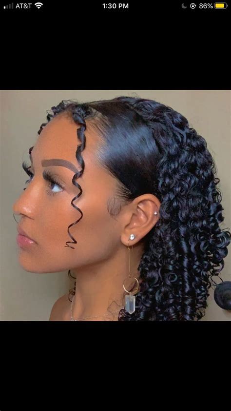 Slicked Back Curly Hair W Strands In Front In Curly Girl Hairstyles Curly Hair Styles