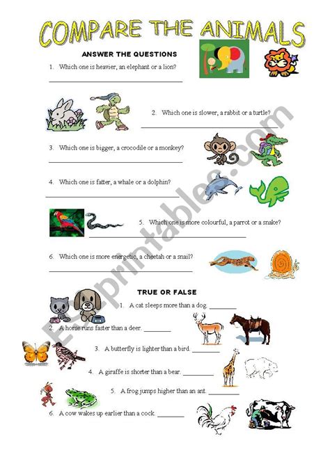 Compare The Animals Esl Worksheet By Meltemmeltem