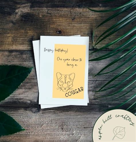 Funny Cougar Birthday Card Age Pun Punny Blank Inside Etsy