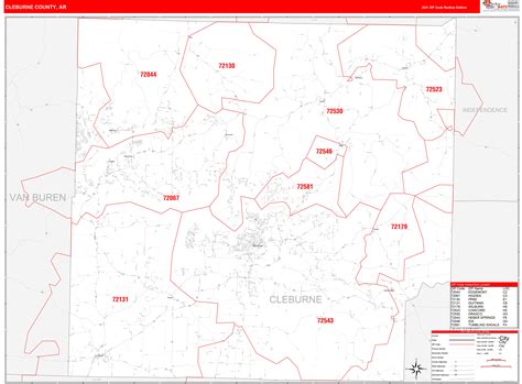 Cleburne County Ar Zip Code Wall Map Red Line Style By Marketmaps