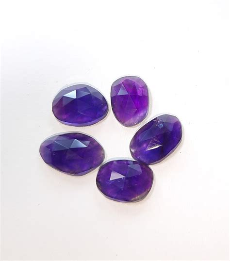 5 Pics Natural Faceted Amethyst Gemstone Smooth Rose Cut Etsy
