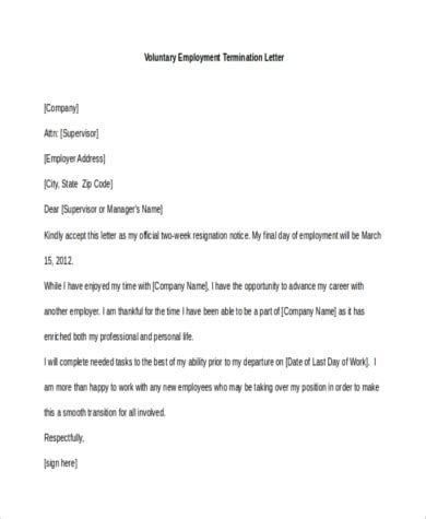 Termination letter is used to terminate any vendor or service contract, job employment. FREE 8+ Sample Employment Termination Letters in MS Word | PDF
